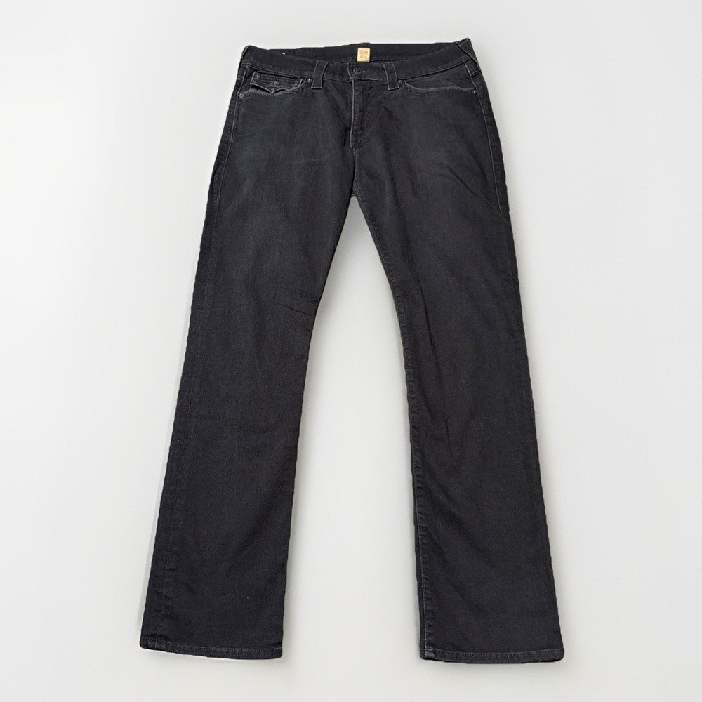 True Religion Jeans Mens 36 Black Ricky Relaxed Straight Denim USA Made Flap